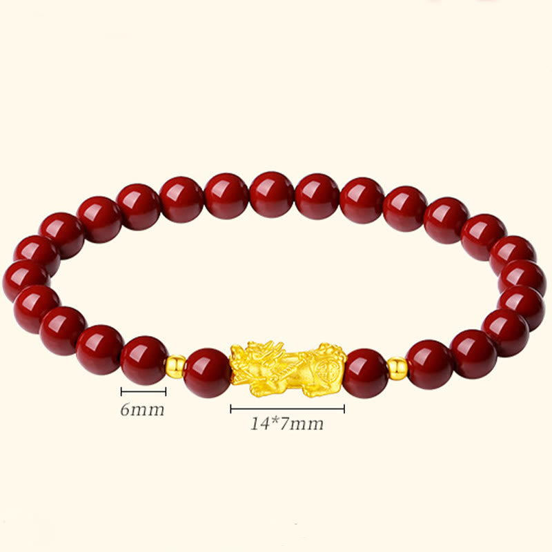 KarmaRipple's 999 Gold 5D Hard Gold Cinnabar PiXiu Calm Bracelet p5