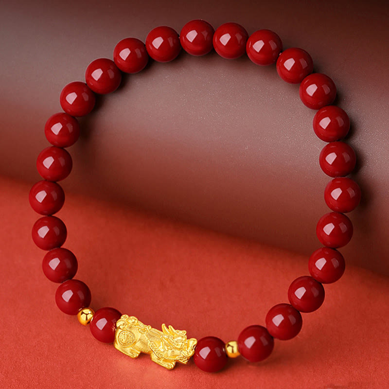 KarmaRipple's 999 Gold 5D Hard Gold Cinnabar PiXiu Calm Bracelet p3