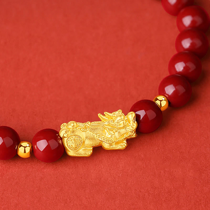 KarmaRipple's 999 Gold 5D Hard Gold Cinnabar PiXiu Calm Bracelet p4