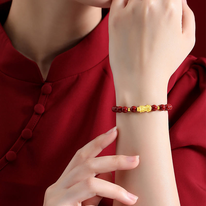 KarmaRipple's 999 Gold 5D Hard Gold Cinnabar PiXiu Calm Bracelet p9