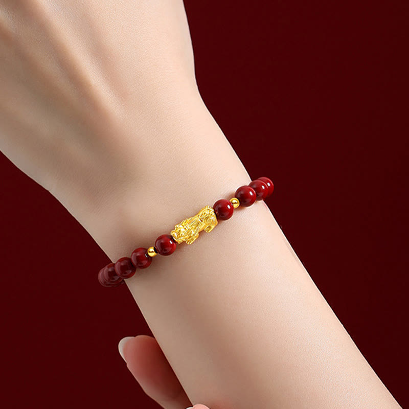 KarmaRipple's 999 Gold 5D Hard Gold Cinnabar PiXiu Calm Bracelet p8