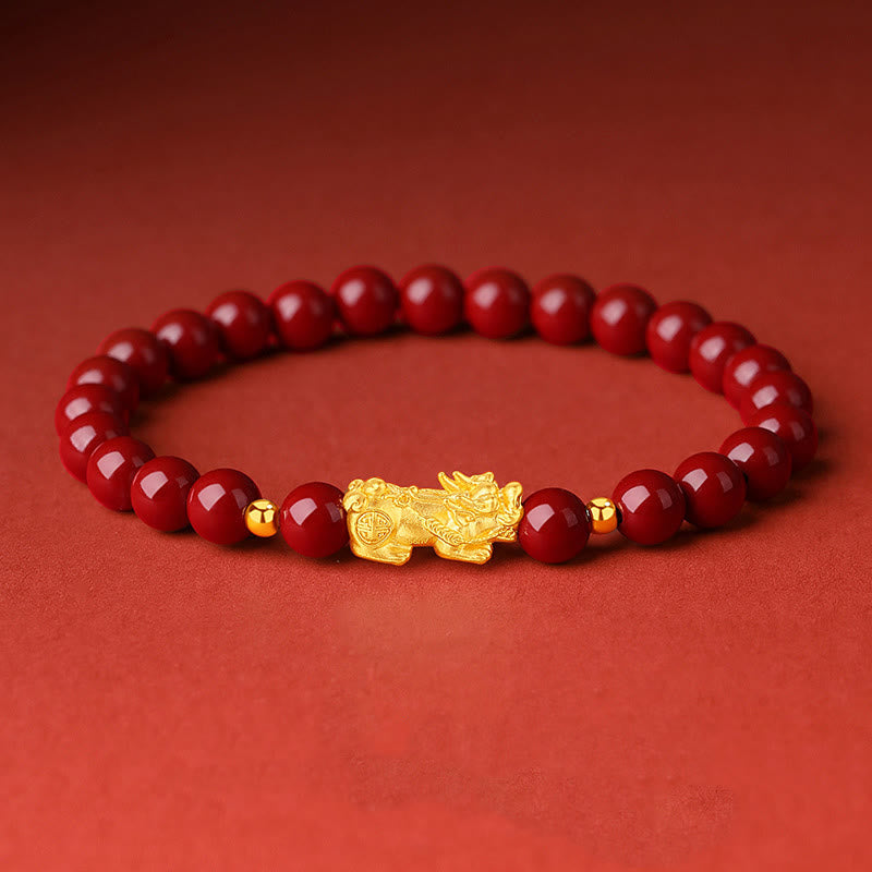KarmaRipple's 999 Gold 5D Hard Gold Cinnabar PiXiu Calm Bracelet p1