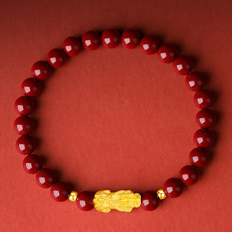KarmaRipple's 999 Gold 5D Hard Gold Cinnabar PiXiu Calm Bracelet p2