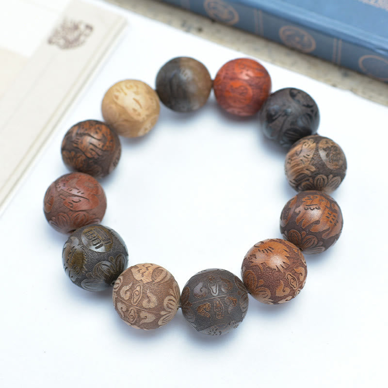 KarmaRipple's Carving Sandalwood Chinese Zodiac Auspicious Dragon Phoenix Fu Character Balancing Bracelet p6