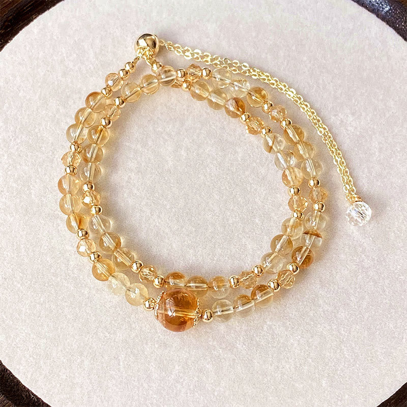 KarmaRipple's Authentic Citrine Pink Gemstone Beadwork Pleasure Creativity Double Layer Bracelet p1