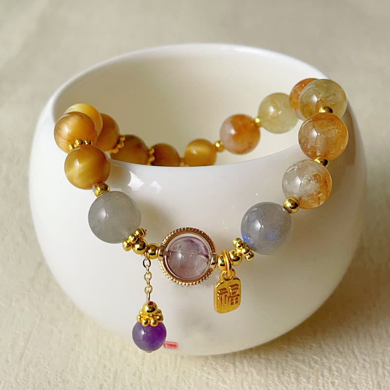 KarmaRipple's Authentic Citrine Tiger Eye Fu Character Prosperity Bracelet p2