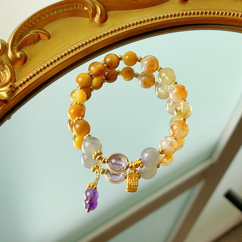 KarmaRipple's Authentic Citrine Tiger Eye Fu Character Prosperity Bracelet p5