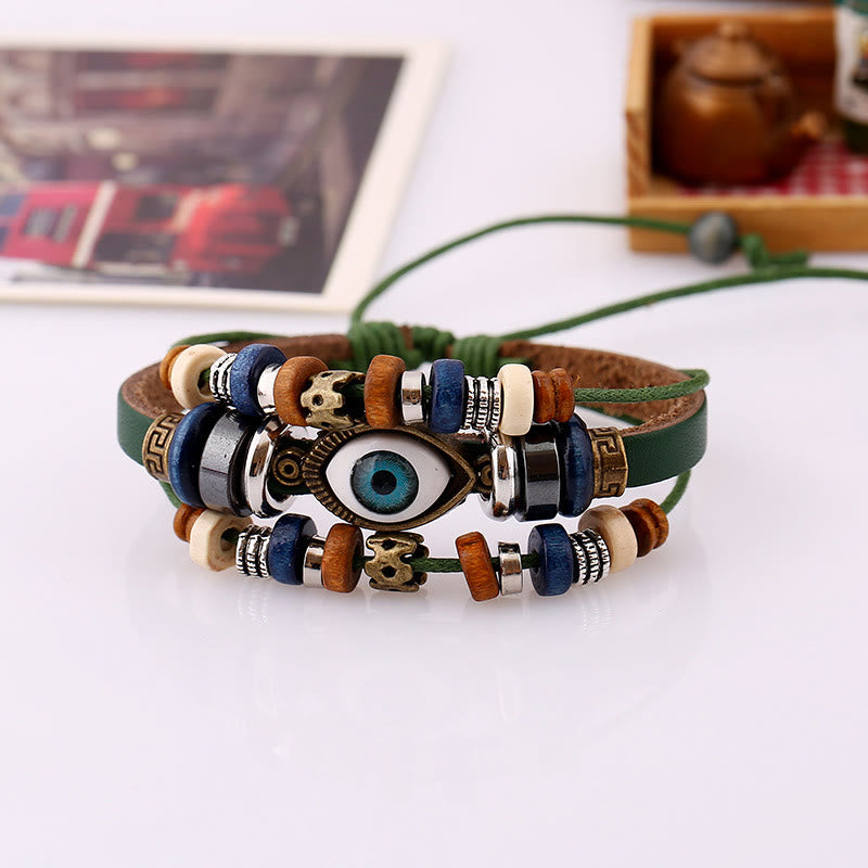 KarmaRipple's Tibetan Evil Eye Leather Adjustable Protection Bracelet p21