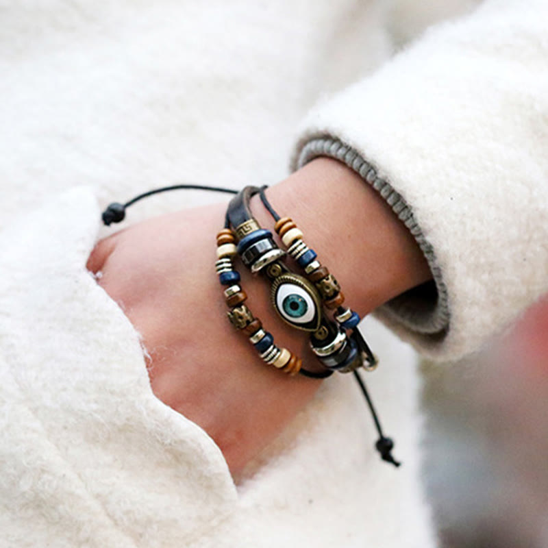 KarmaRipple's Tibetan Evil Eye Leather Adjustable Protection Bracelet p16