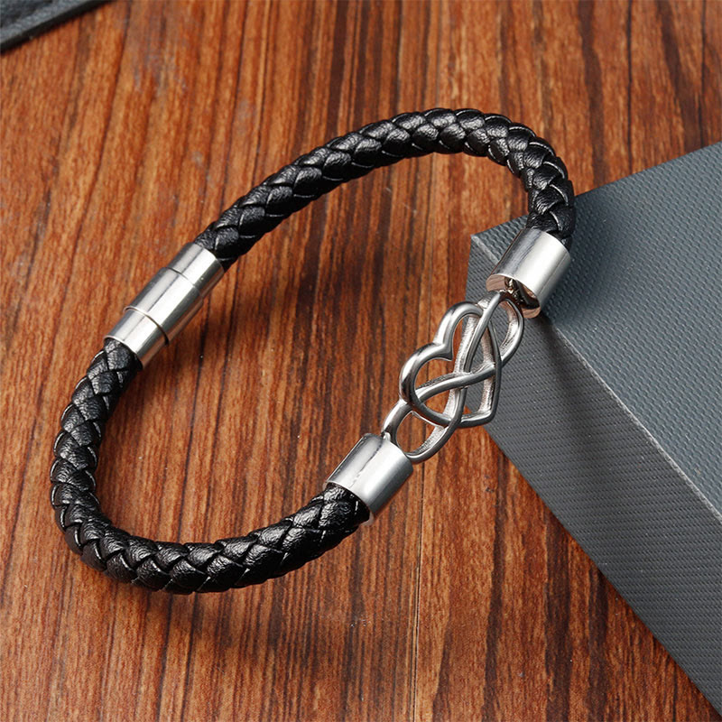 KarmaRipple's Endless Weave Heart Leather Titanium Steel Strength Buckle Bracelet p1