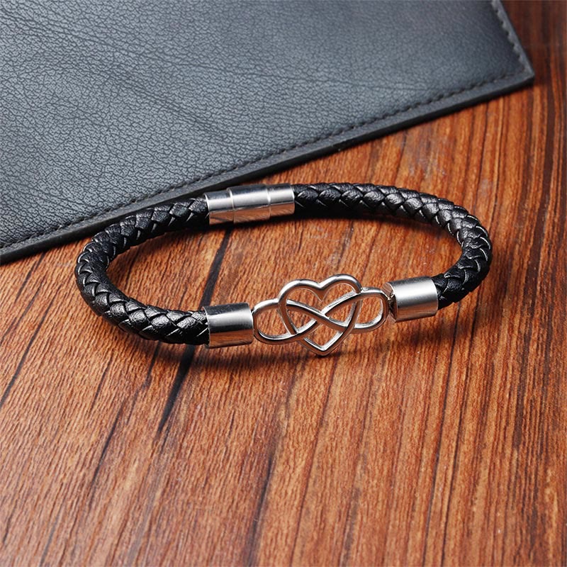 KarmaRipple's Endless Weave Heart Leather Titanium Steel Strength Buckle Bracelet p5