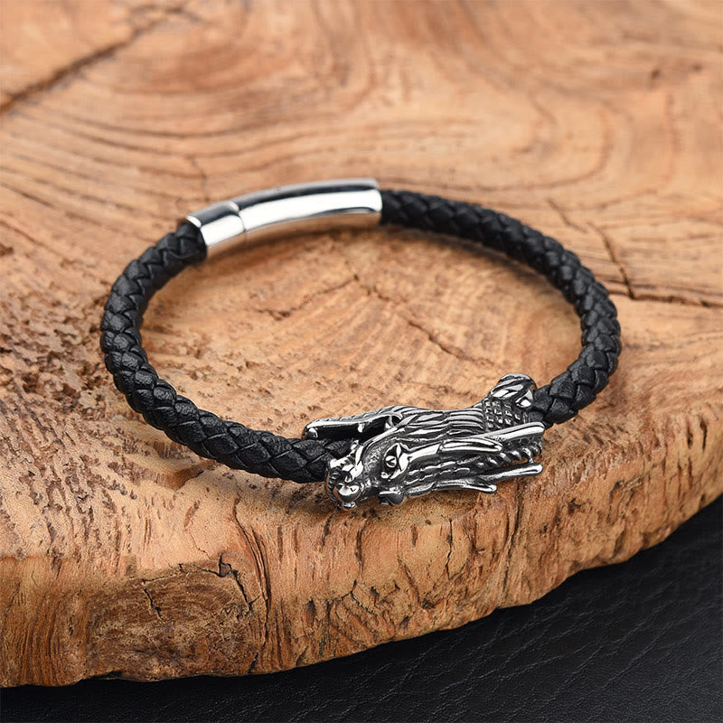 KarmaRipple's Dragon Leather Titanium Steel Strength Buckle Bracelet p1