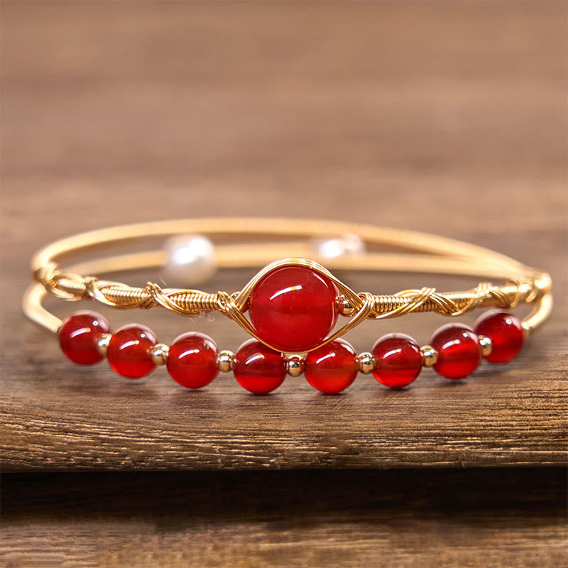 KarmaRipple's 14K Gold Filled Bronze Authentic Red Agate Beadwork Confidence Metal Cuff Bracelet Bangle p2