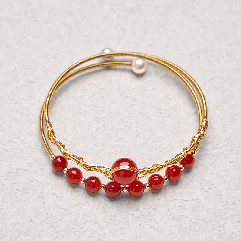KarmaRipple's 14K Gold Filled Bronze Authentic Red Agate Beadwork Confidence Metal Cuff Bracelet Bangle p4