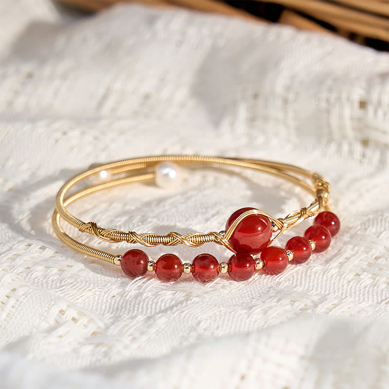 KarmaRipple's 14K Gold Filled Bronze Authentic Red Agate Beadwork Confidence Metal Cuff Bracelet Bangle p3