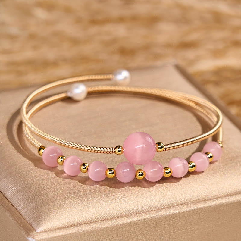 KarmaRipple's 14K Gold Filled Bronze Pink Cat Eye Support Metal Cuff Bracelet Bangle p1
