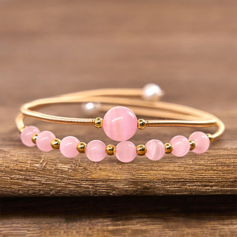 KarmaRipple's 14K Gold Filled Bronze Pink Cat Eye Support Metal Cuff Bracelet Bangle p2