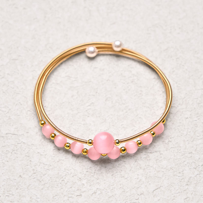 KarmaRipple's 14K Gold Filled Bronze Pink Cat Eye Support Metal Cuff Bracelet Bangle p4