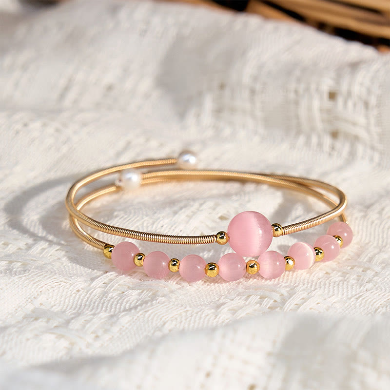 KarmaRipple's 14K Gold Filled Bronze Pink Cat Eye Support Metal Cuff Bracelet Bangle p3