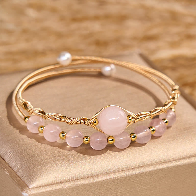 KarmaRipple's Authentic Rose Quartz Love Balancing Metal Cuff Bracelet Bangle p1