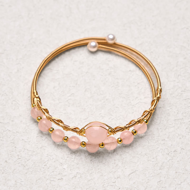 KarmaRipple's Authentic Rose Quartz Love Balancing Metal Cuff Bracelet Bangle p4