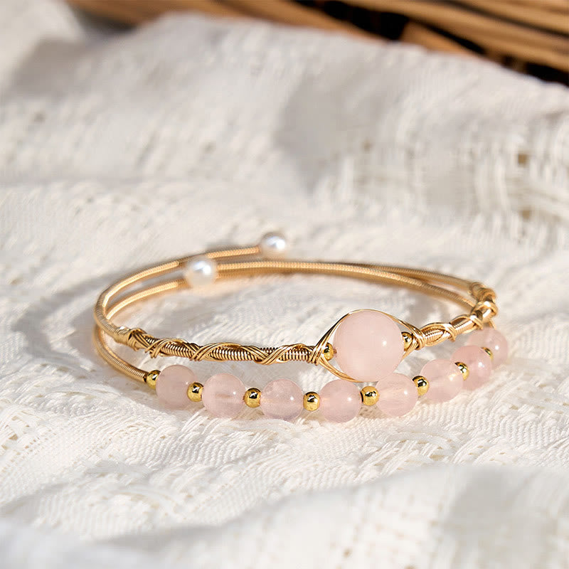 KarmaRipple's Authentic Rose Quartz Love Balancing Metal Cuff Bracelet Bangle p3