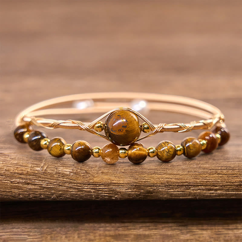 KarmaRipple's 14K Gold Filled Bronze Authentic Tiger Eye Protection Metal Cuff Bracelet Bangle p2