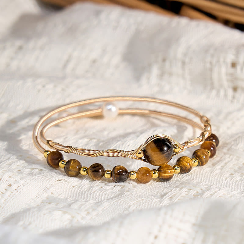 KarmaRipple's 14K Gold Filled Bronze Authentic Tiger Eye Protection Metal Cuff Bracelet Bangle p3