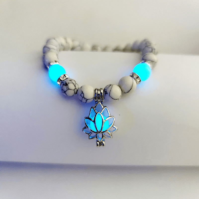 KarmaRipple's Tibetan Turquoise Glowstone Luminous Bead Lotus Protection Bracelet p1