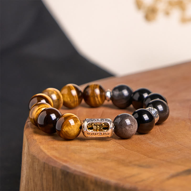 KarmaRipple's Authentic Silver Sheen Obsidian Tiger Eye Vajra Protection Bracelet p1