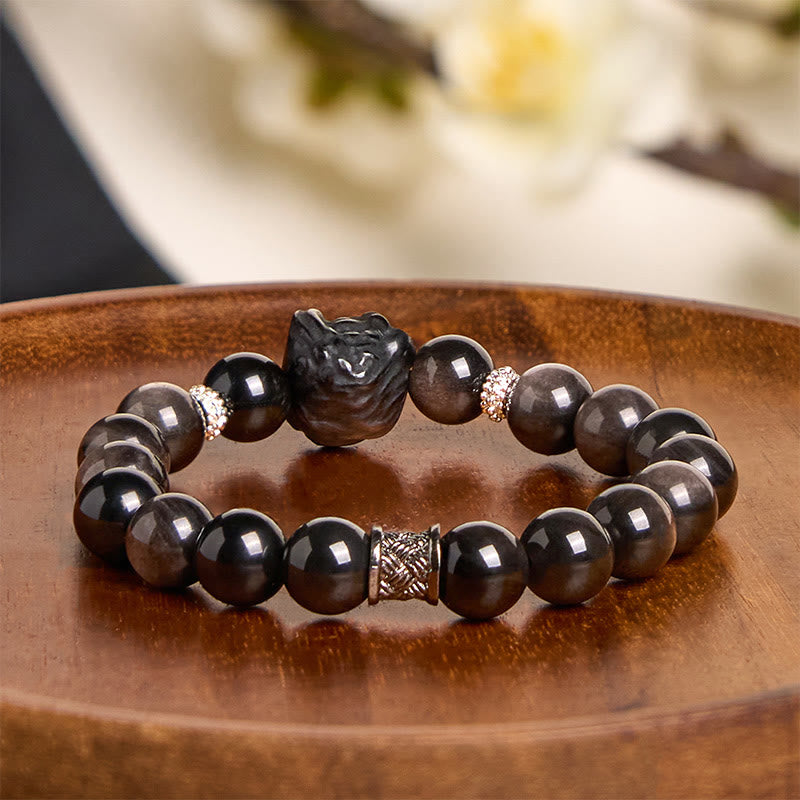 KarmaRipple's Authentic Silver Sheen Obsidian Lion Dance Protection Bracelet p4