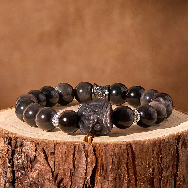 KarmaRipple's Authentic Silver Sheen Obsidian Lion Dance Protection Bracelet p8