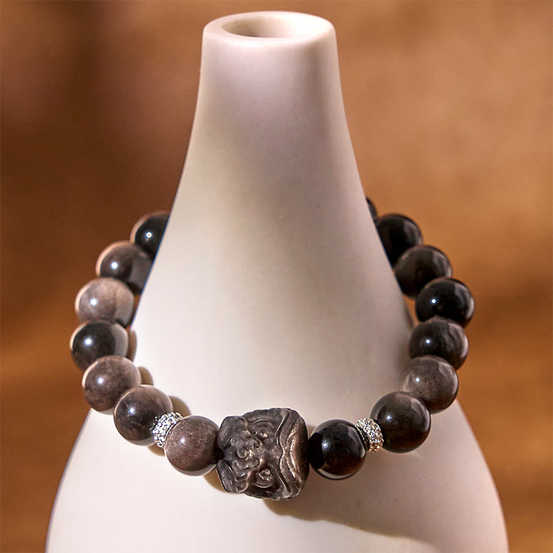 KarmaRipple's Authentic Silver Sheen Obsidian Lion Dance Protection Bracelet p9