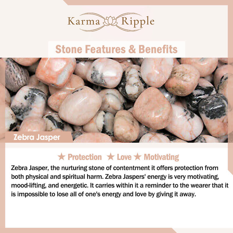 KarmaRipple's 108 Mala Beadwork Sodalite Zebra Jasper Gemstone Lotus Strength Bracelet p7