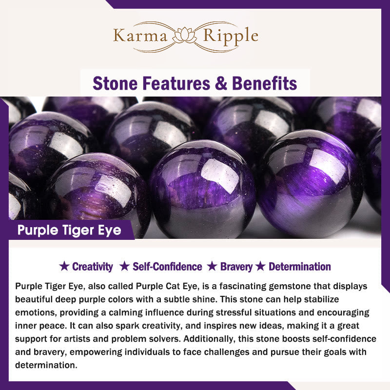 KarmaRipple's Purple Tiger Eye Ivory Gemstone Amethyst Jade Bravery Bracelet p6