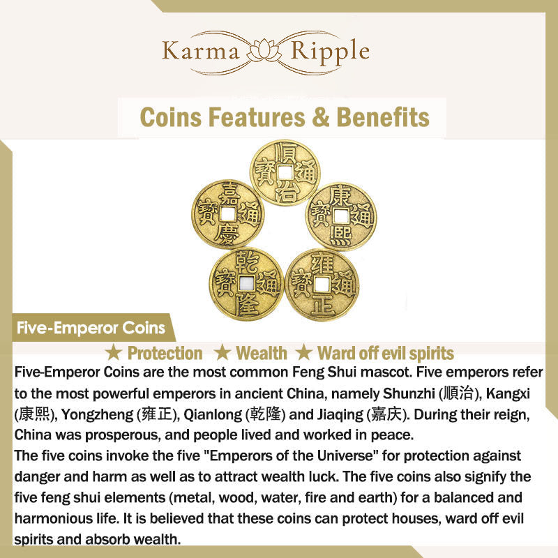 KarmaRipple's 925 Sterling Silver Five Emperor Coins Red String Protection Fortune Woven Bracelet Anklet p12