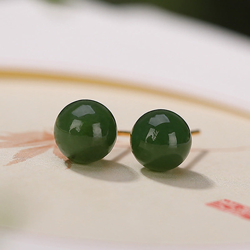 KarmaRipple's 925 Sterling Silver Round Cyan Jade Balancing Calm Stud Earrings p12