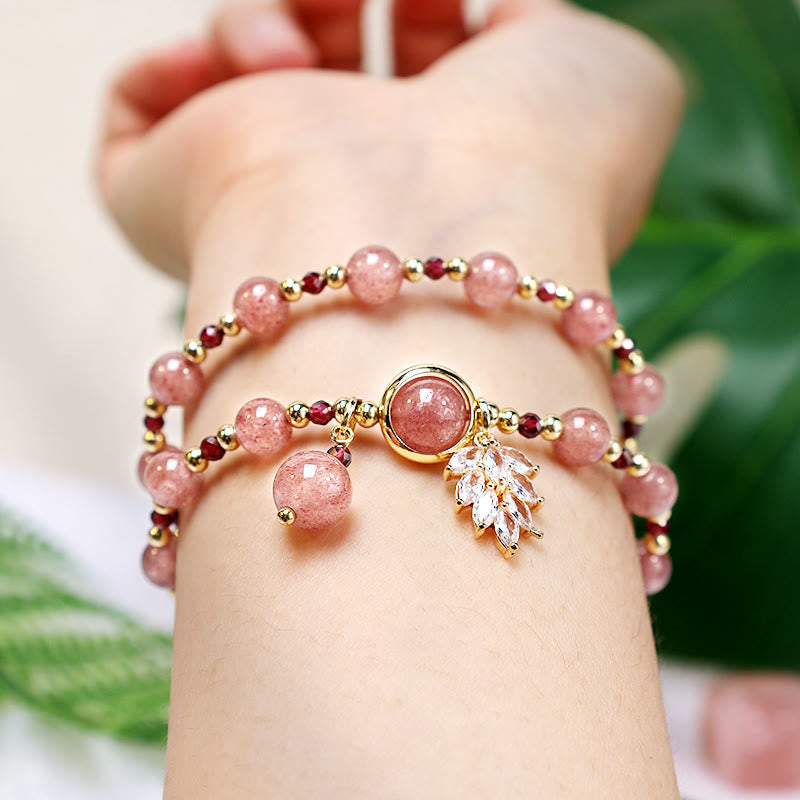 KarmaRipple's Authentic Strawberry Quartz Love Balancing Maple Leaf Talisman Double Wrap Bracelet p6