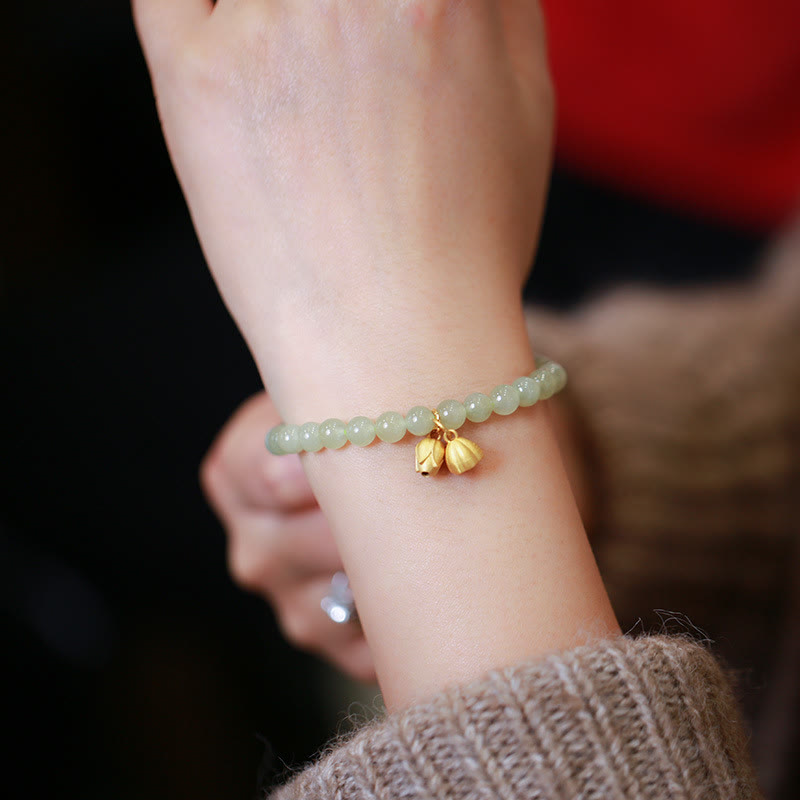 KarmaRipple's 925 Sterling Silver Plated Gold Authentic Hetian Jade Bead Gourd Lotus Bamboo Fu Character Fortune Bracelet p32
