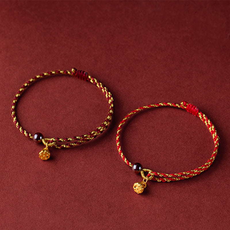 KarmaRipple's Handcrafted Red Gold Rope Lotus Peace And Joy Talisman Braid Bracelet p16