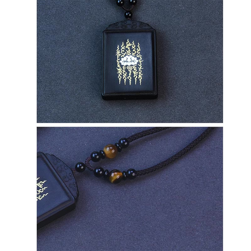 KarmaRipple's 999 Sterling Silver Ebony Wood Lotus Inlaid Calm Pendant Necklace p5