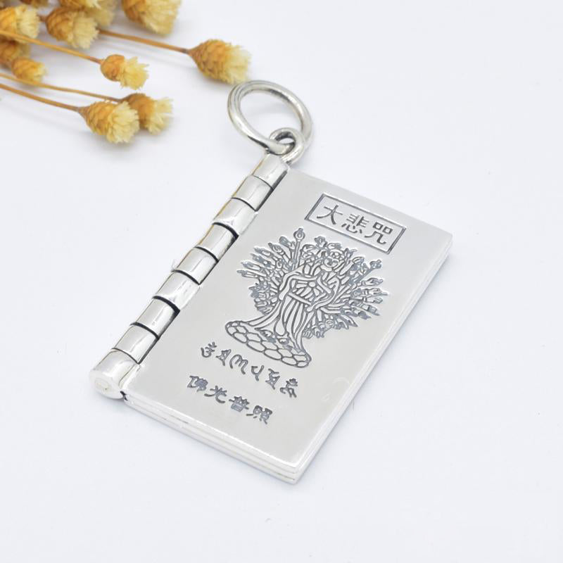 KarmaRipple's 990 Sterling Silver Heart Sutra Great Compassion Shurangama Mantra Lotus Vajra Peace Pendant Necklace p19