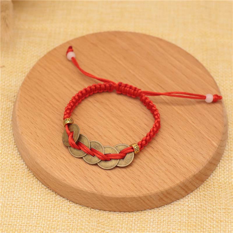 KarmaRipple's Bronze Coin Fortune Red String Weave Bracelet p17