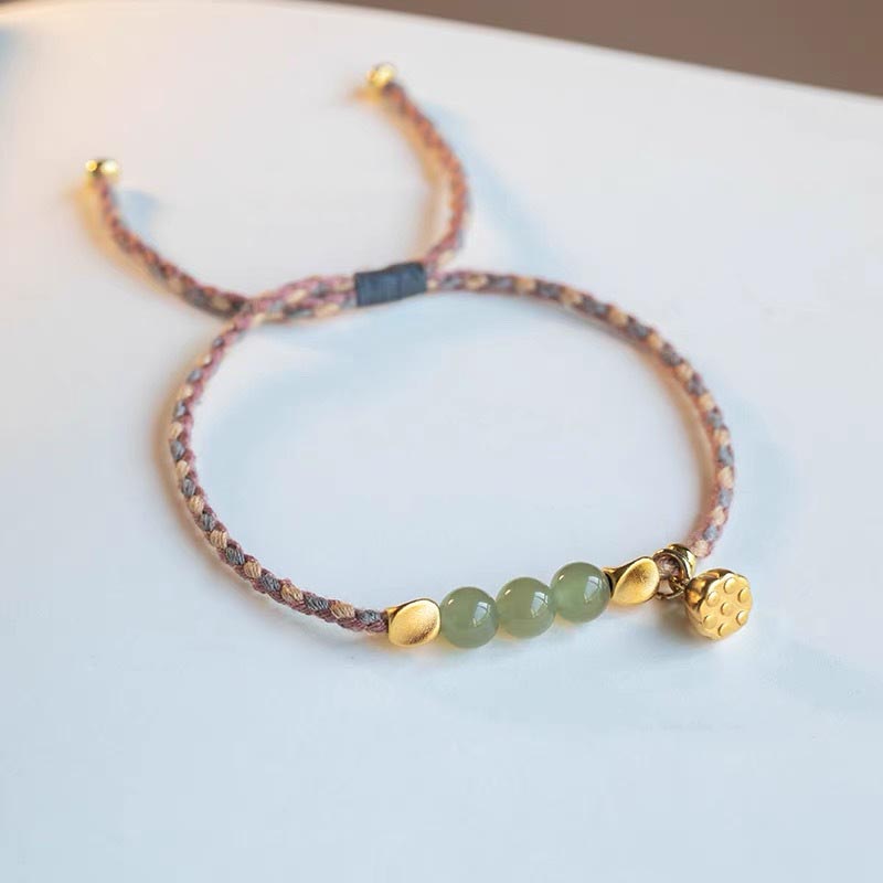 KarmaRipple's Handcrafted Hetian Jade Lotus Talisman Fortune Woven Bracelet p11