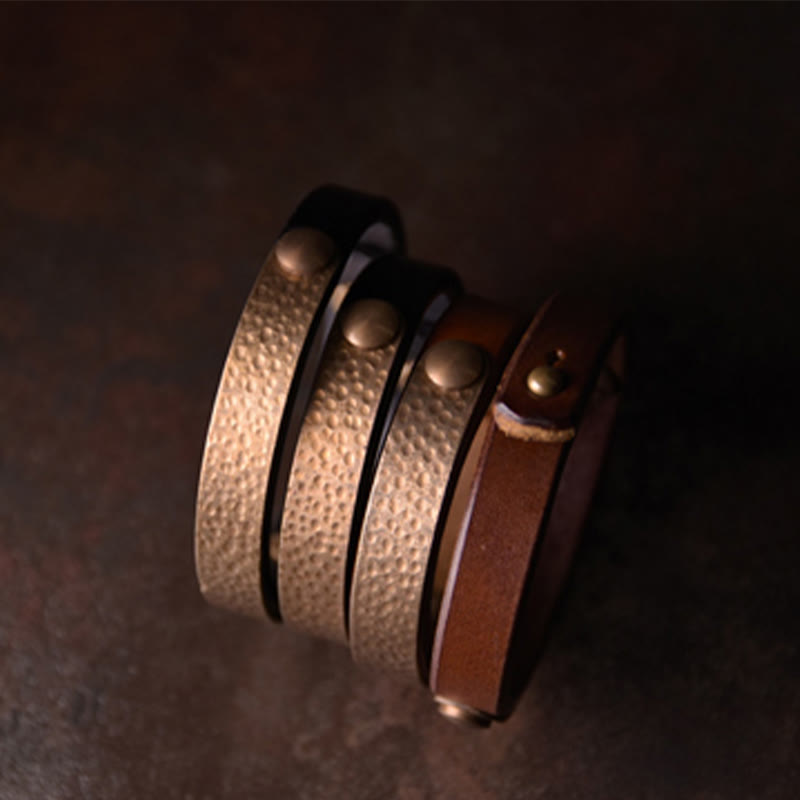 KarmaRipple's Vintage Handmade Texture Bronze Brass Leather Wealth Bracelet Bangle p9