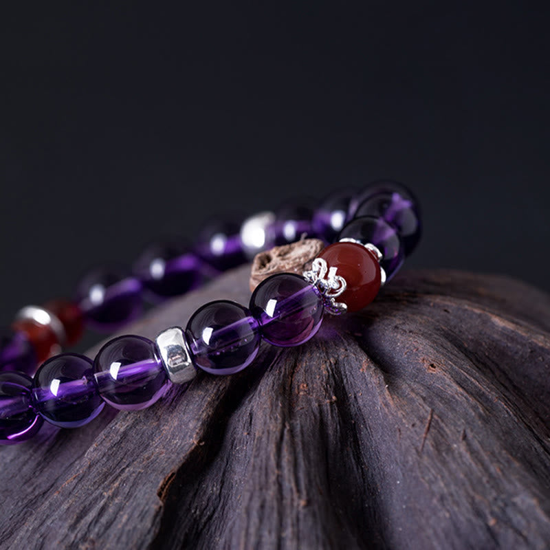 KarmaRipple's 925 Sterling Silver Authentic Amethyst Red Agate Lotus Positive Bracelet p13