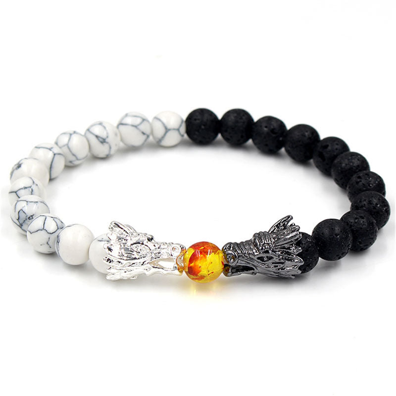 KarmaRipple's Ivory Turquoise Lava Rock Dragon Blessing Beaded Bracelet p7