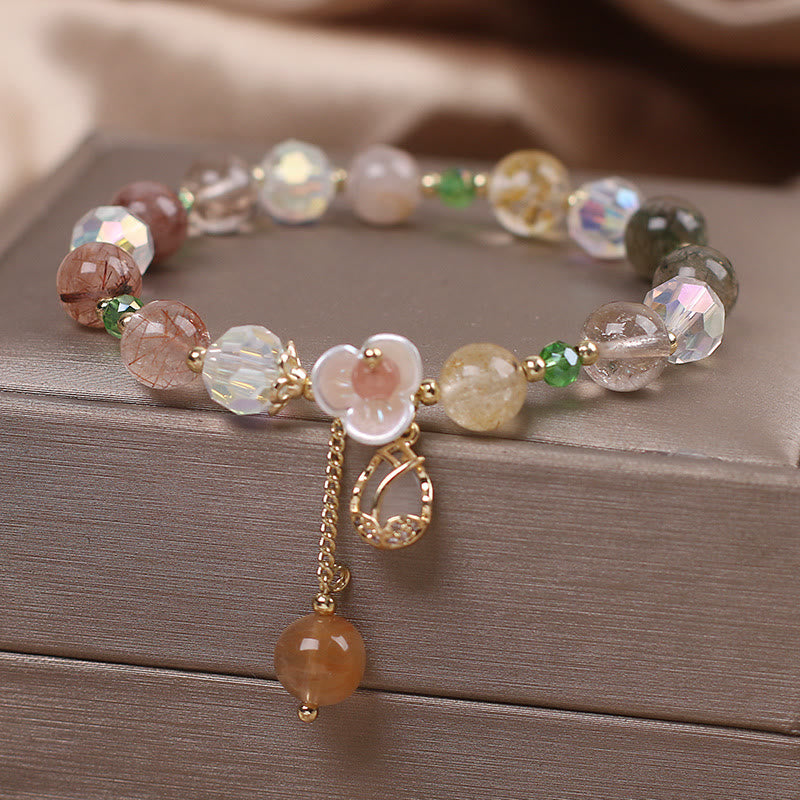 KarmaRipple's Strawberry Quartz Rutilated Quartz Fluorite Flower Balancing Bracelet p17