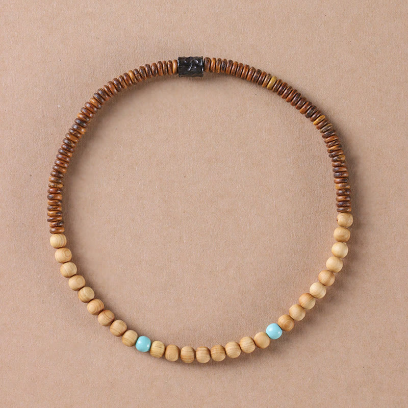 KarmaRipple's Sandalwood Small Leaf Red Sandalwood Thuja Sutchuenensis Boxwood Turquoise Protection Double Wrap Bracelet p22