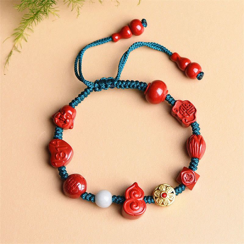 KarmaRipple's Authentic Cinnabar Gourd Om Mani Padme Hum Laughing Buddha Blessing String Bracelet p7